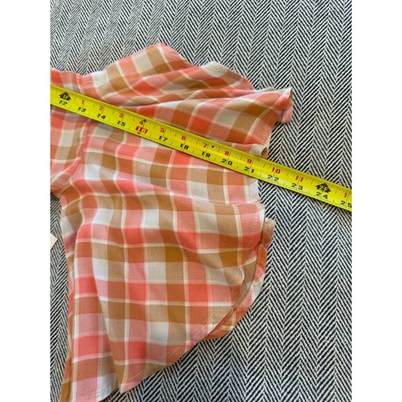 Lauren Conrad Womens Pink & Orange Plaid Bell Sleeve Blouse With Back Slit - Picture 14 of 15